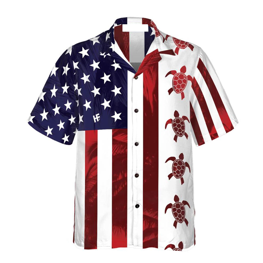 Turtle Flag American Hawaiian Shirt, 4Th Of July Hawaiian Shirt For Men And Women