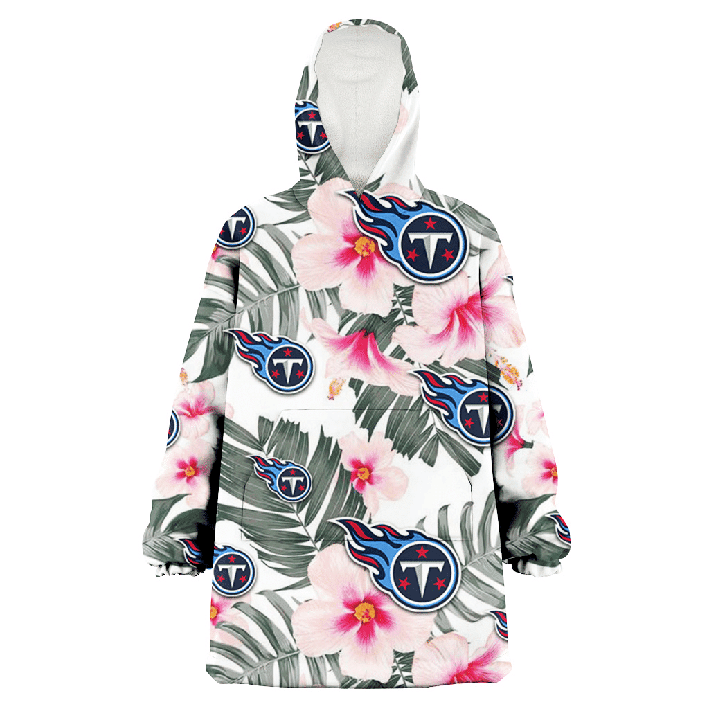 Tennessee Titans White Hibiscus Green Leaf White Background 3D Printed Hoodie Blanket Snug Hoodie