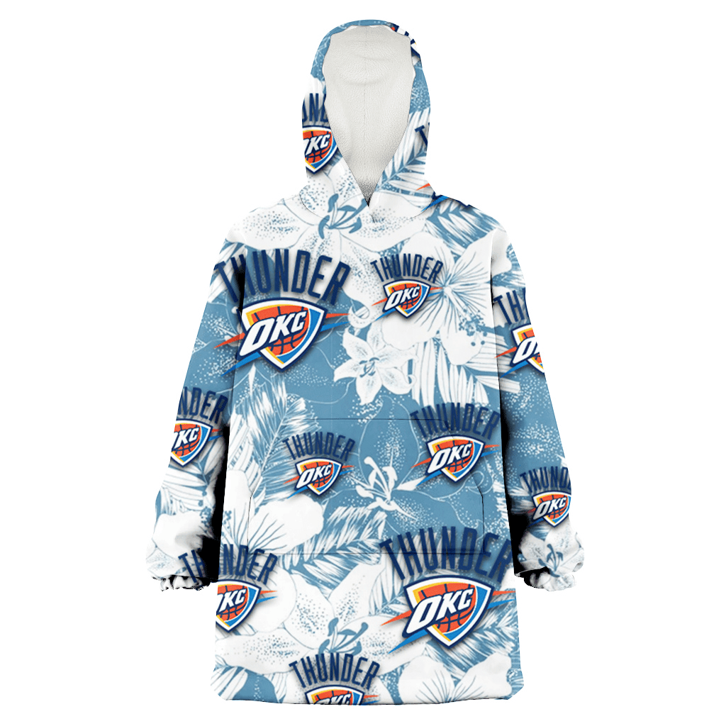 Oklahoma City Thunder White Hibiscus Orchid Light Blue Background 3D Printed Hoodie Blanket Snug Hoodie