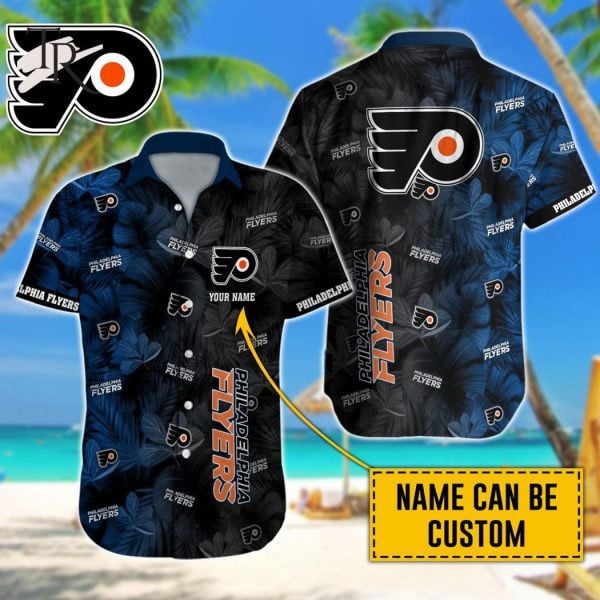 Custom Name Nhl Philadelphia Flyers Team Name And Tropical Pattern 3D Hawaiian Shirt