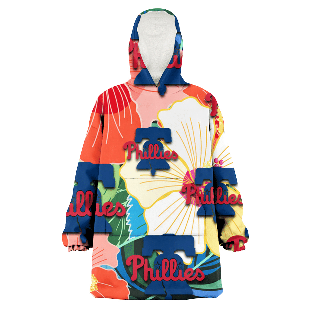 Philadelphia Phillies Orange White Tropical Hibiscus Green Leaf 3D Printed Hoodie Blanket Snug Hoodie