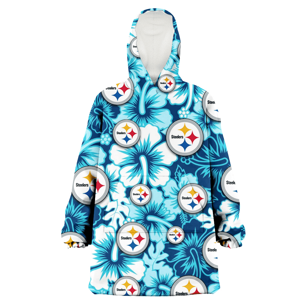 Pittsburgh Steelers White Blue Hibiscus Blue Background 3D Printed Hoodie Blanket Snug Hoodie