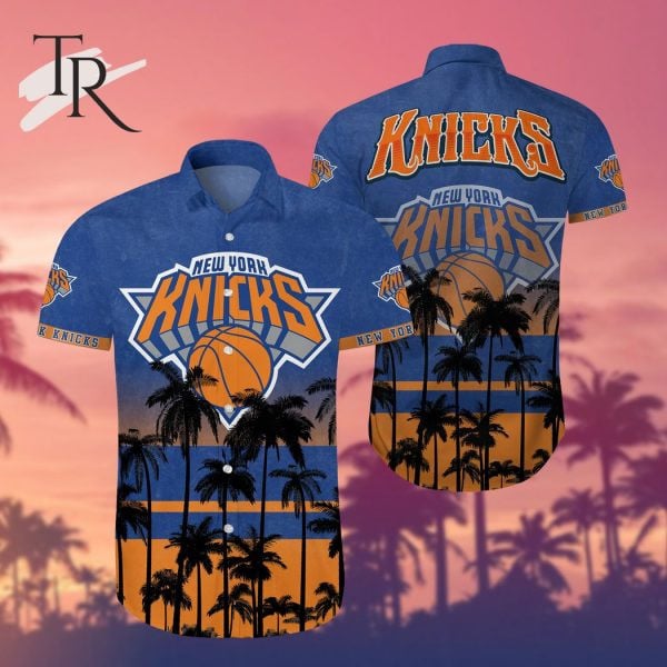 Nba New York Knicks Tropical Palm Trees Pattern Team Logo 3D Hawaiian Shirt
