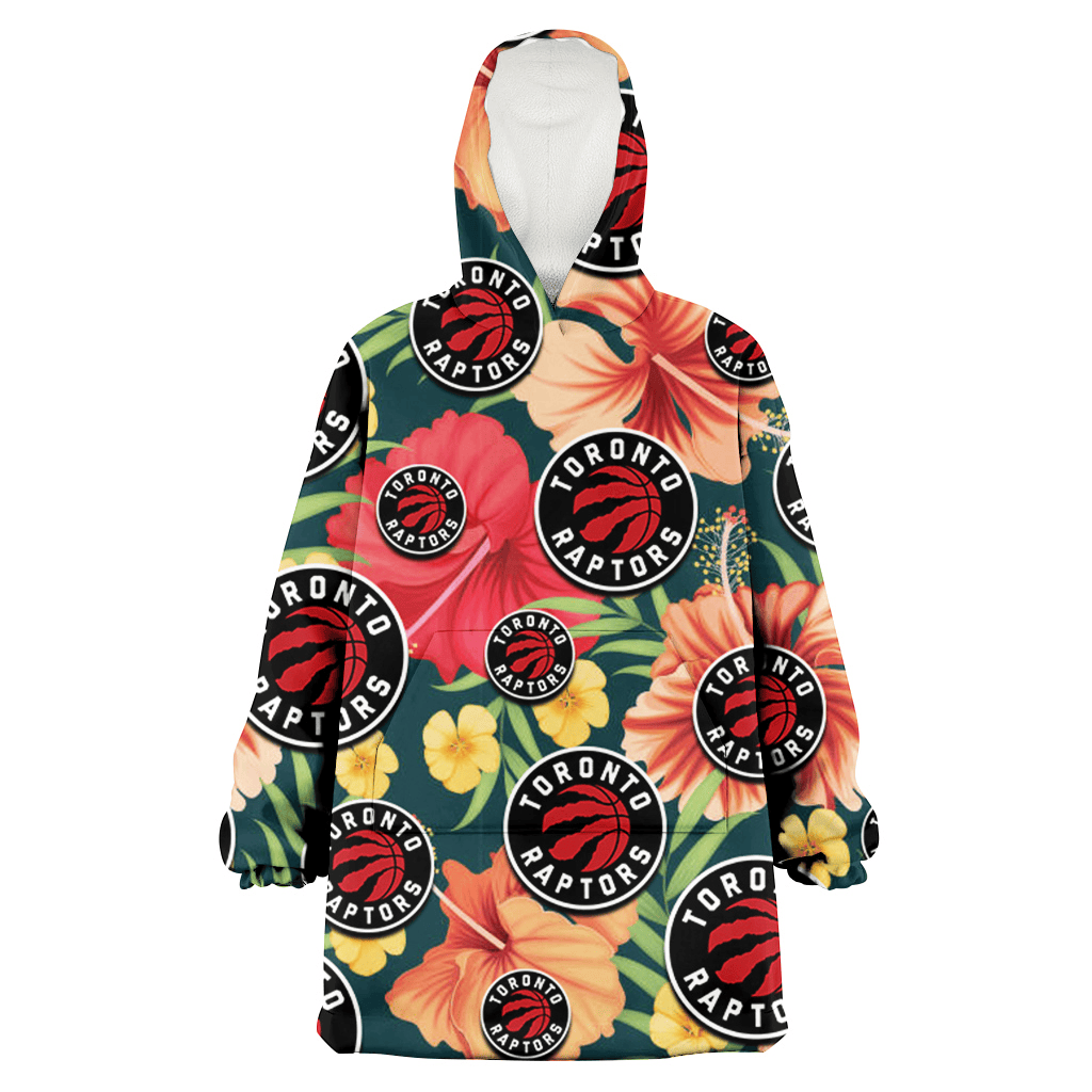 Toronto Raptors Orange Red Hibiscus Green Leaf Dark Background 3D Printed Hoodie Blanket Snug Hoodie