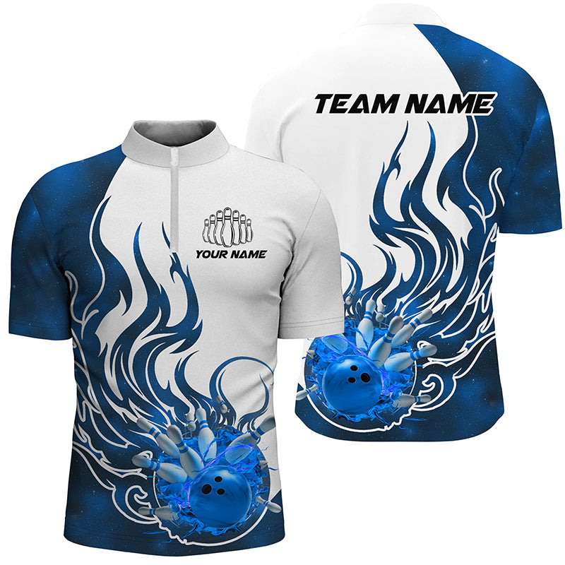 Custom Blue Flame Bowling Shirts For Men, Galaxy Bowling Team Shirts Bowling Uniform IPHW7087