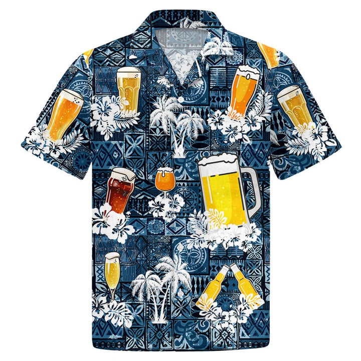 Beer Hawaiian Shirt Style Blue Drinking Shirt Beer Lover Gift, Aloha Beach Shirt