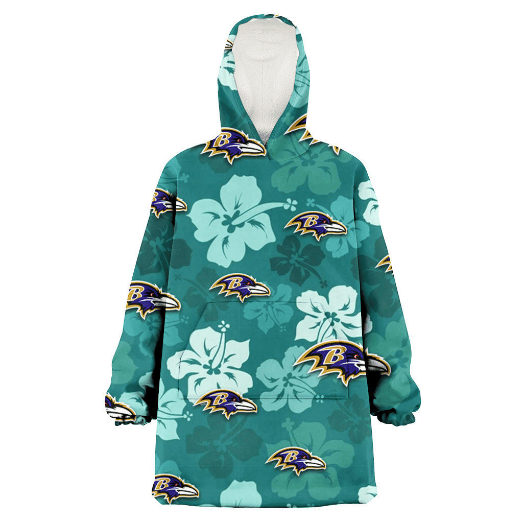 Baltimore Ravens Light Sea Green Hibiscus Green Background 3D Printed Hoodie Blanket Snug Hoodie