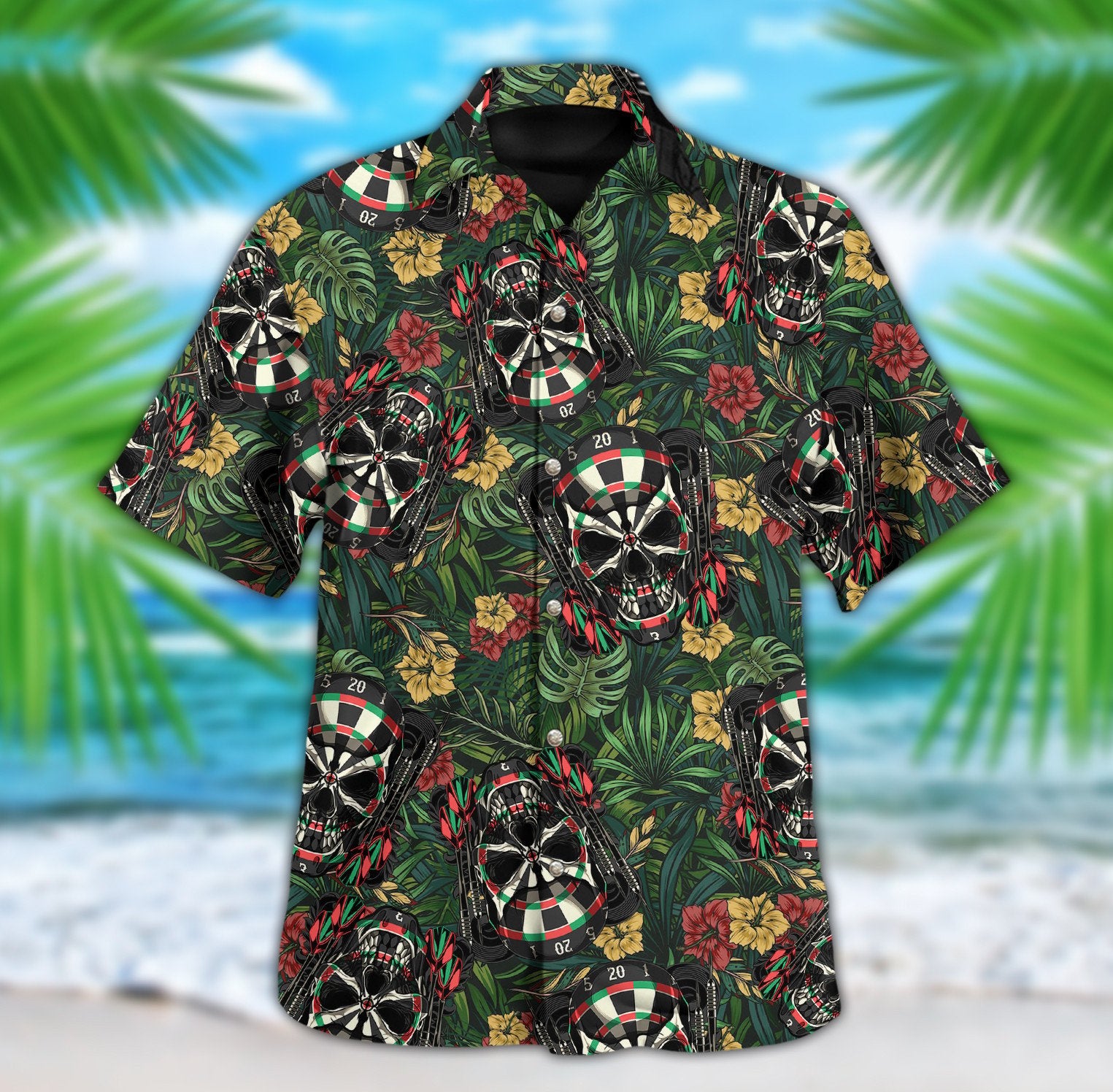 3D All Over Print Floral Skull Dart Hawaiian Shirt, Gift For Dart Player, Skull Shirt