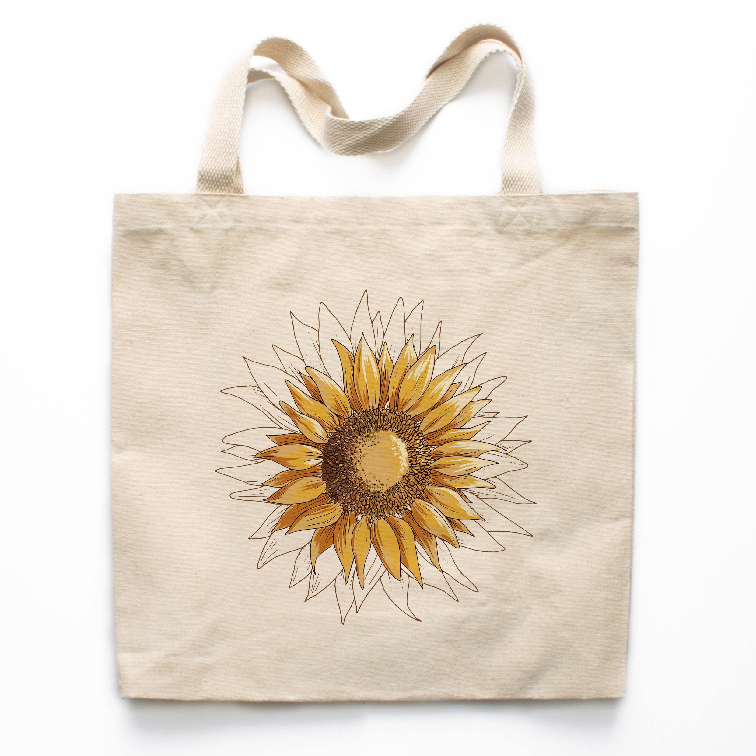 Sunflower Canvas Tote Bag, Floral Canvas Tote Bag, Printed Tote Bag, Canvas Bag, Market Bag, Shopping Bag, Reusable Grocery Bag 0084