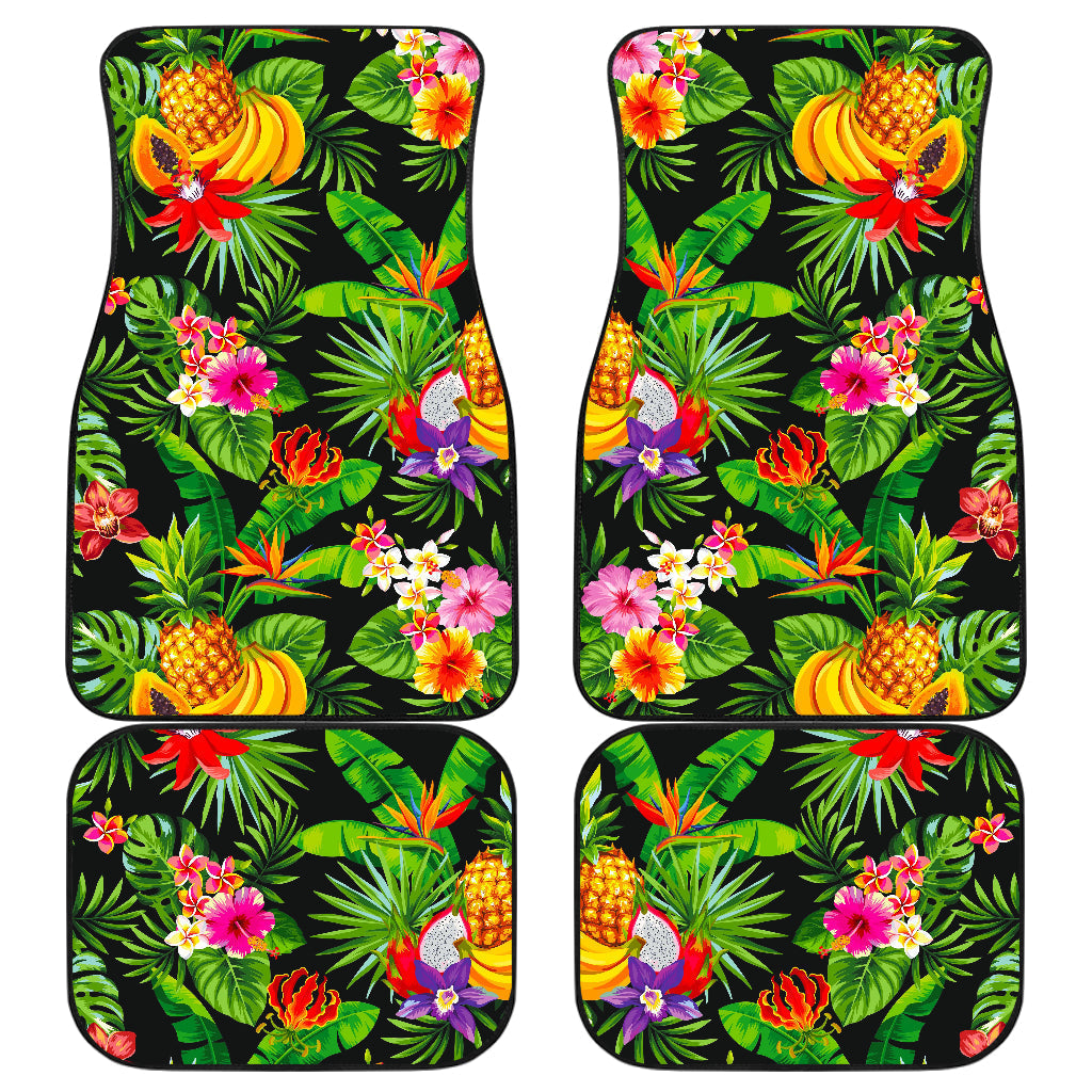 Tropical Hawaiian Fruits Pattern Print Front And Back Car Floor Mats, Front Car Mat