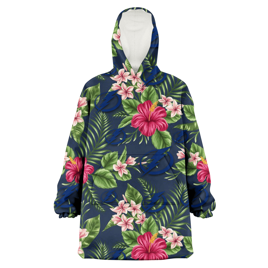 Tampa Bay Lightning Red Hibiscus Pink Porcelain Flower Dark Background 3D Printed Hoodie Blanket Snug Hoodie