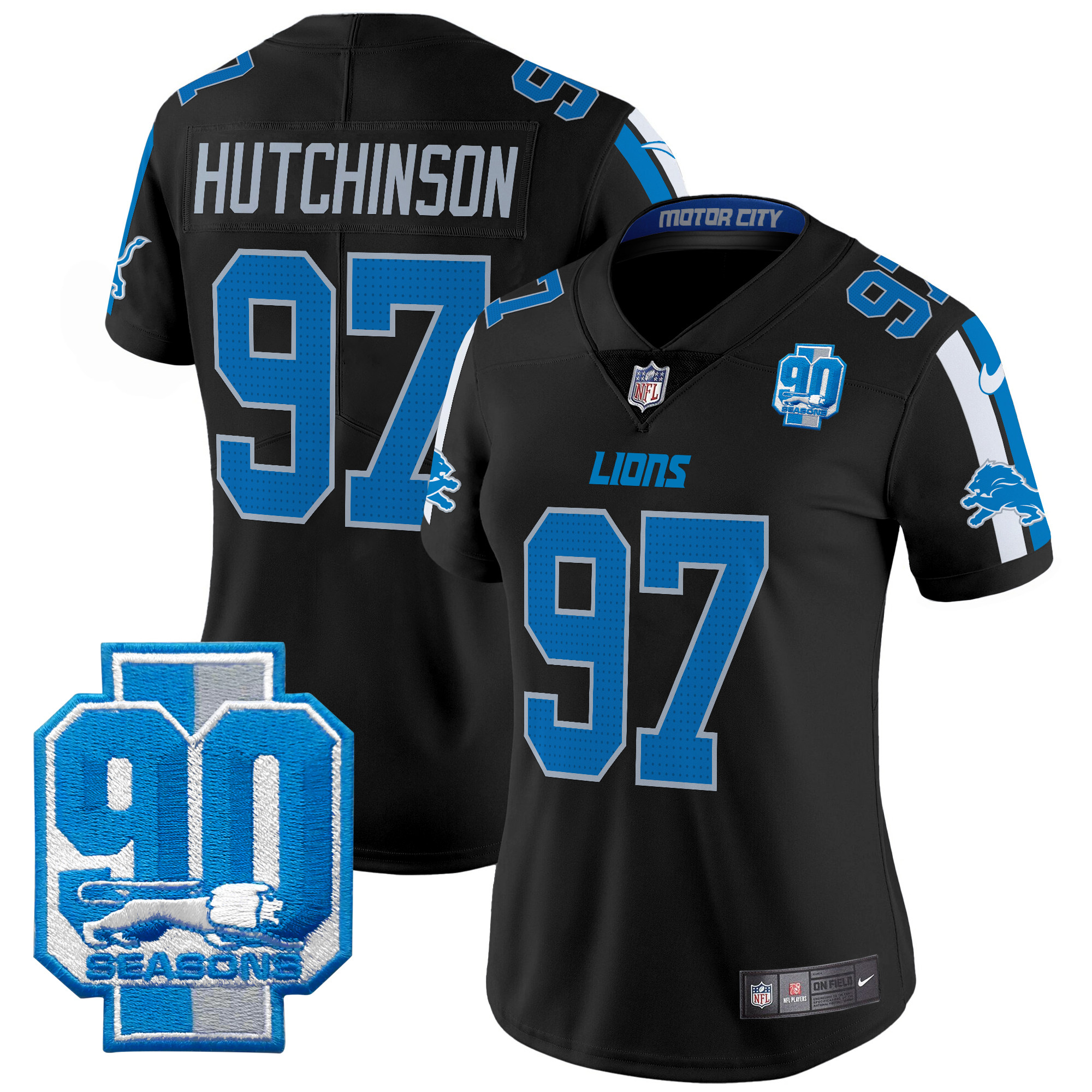 Women’S Detroit Lions 90Th Year Patch Vapor Limited Jersey – All Stitched