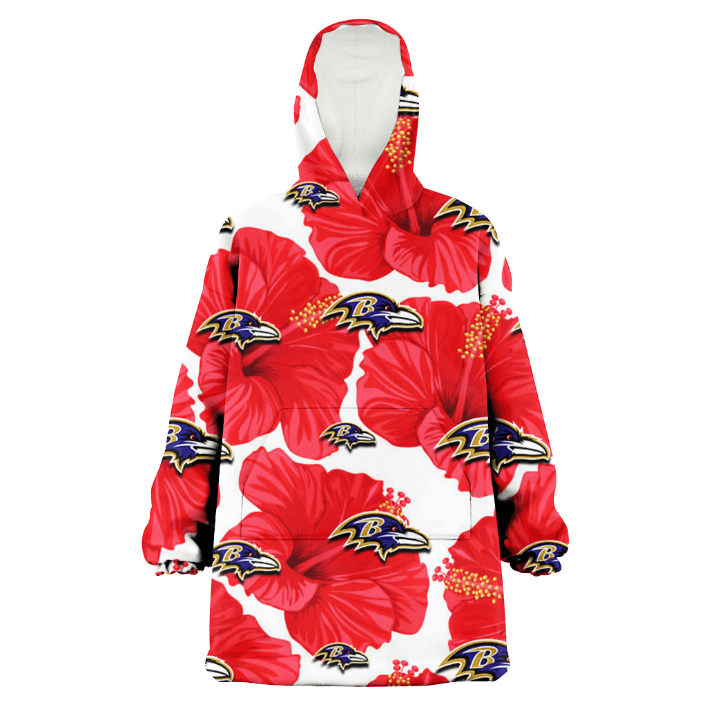 Baltimore Ravens Big Red Hibiscus White Background 3D Printed Hoodie Blanket Snug Hoodie