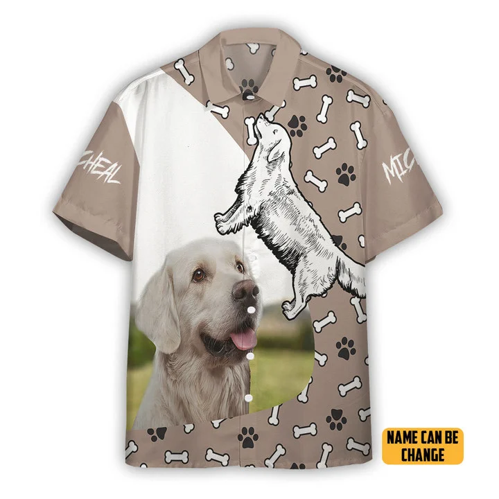 3D Golden Retriever Dog Hawaii Custom Text Hawaiian Shirt