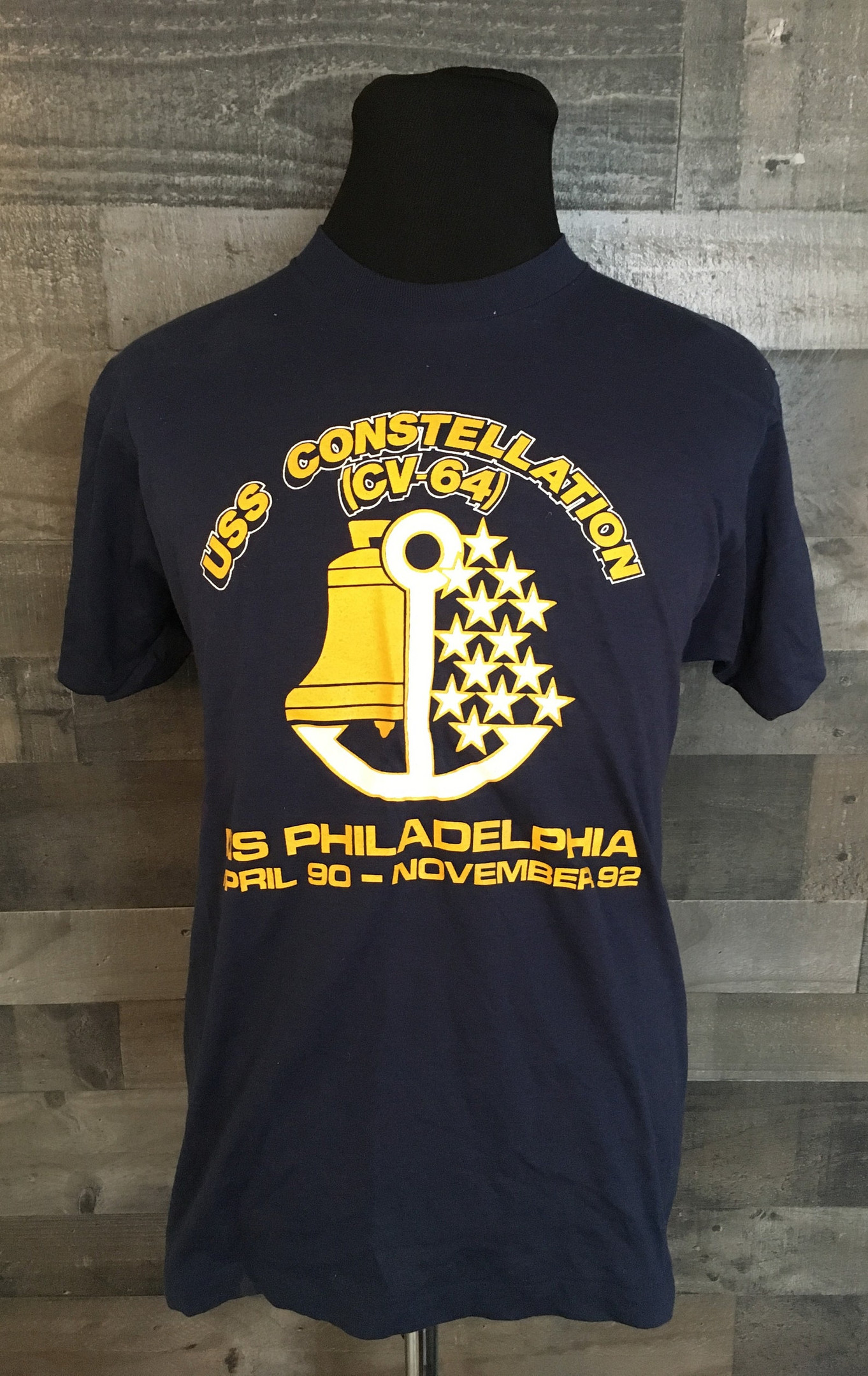 Vintage 90S Uss Constellation Philadelphia 1992 Blue Screen Stars Tee Tshirt Vintage Usa Navy Military Tee Tees