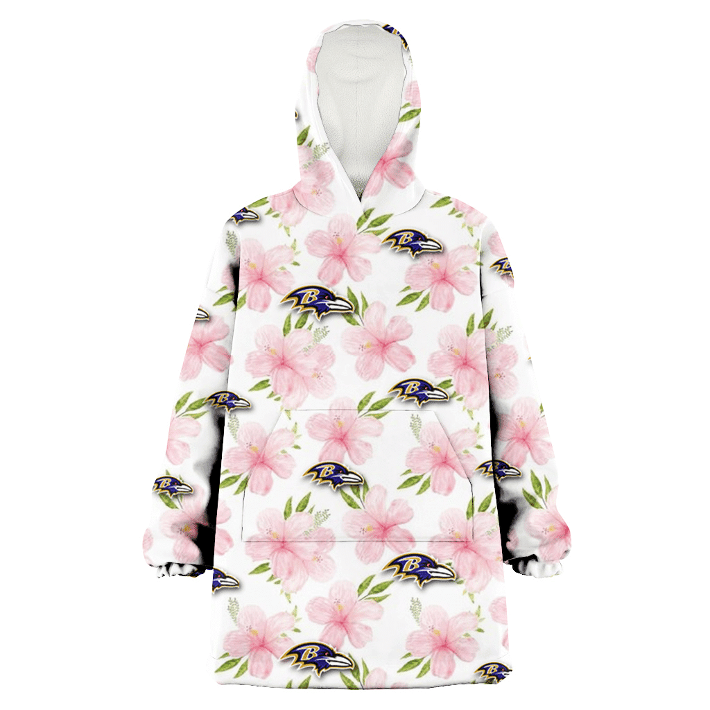 Baltimore Ravens Light Pink Hibiscus White Background 3D Printed Hoodie Blanket Snug Hoodie