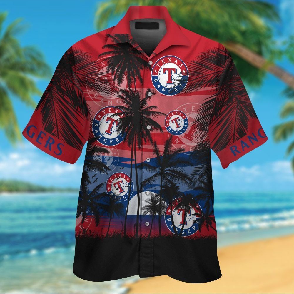 Texas Rangers Short Sleeve Button Up Tropical Shirt Hawaiian Shirt