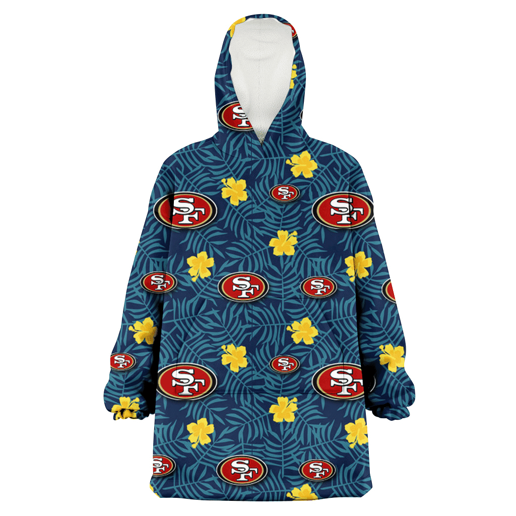 San Francisco 49ers Yellow Hibiscus Cadet Blue Leaf Navy Background 3D Printed Hoodie Blanket Snug Hoodie