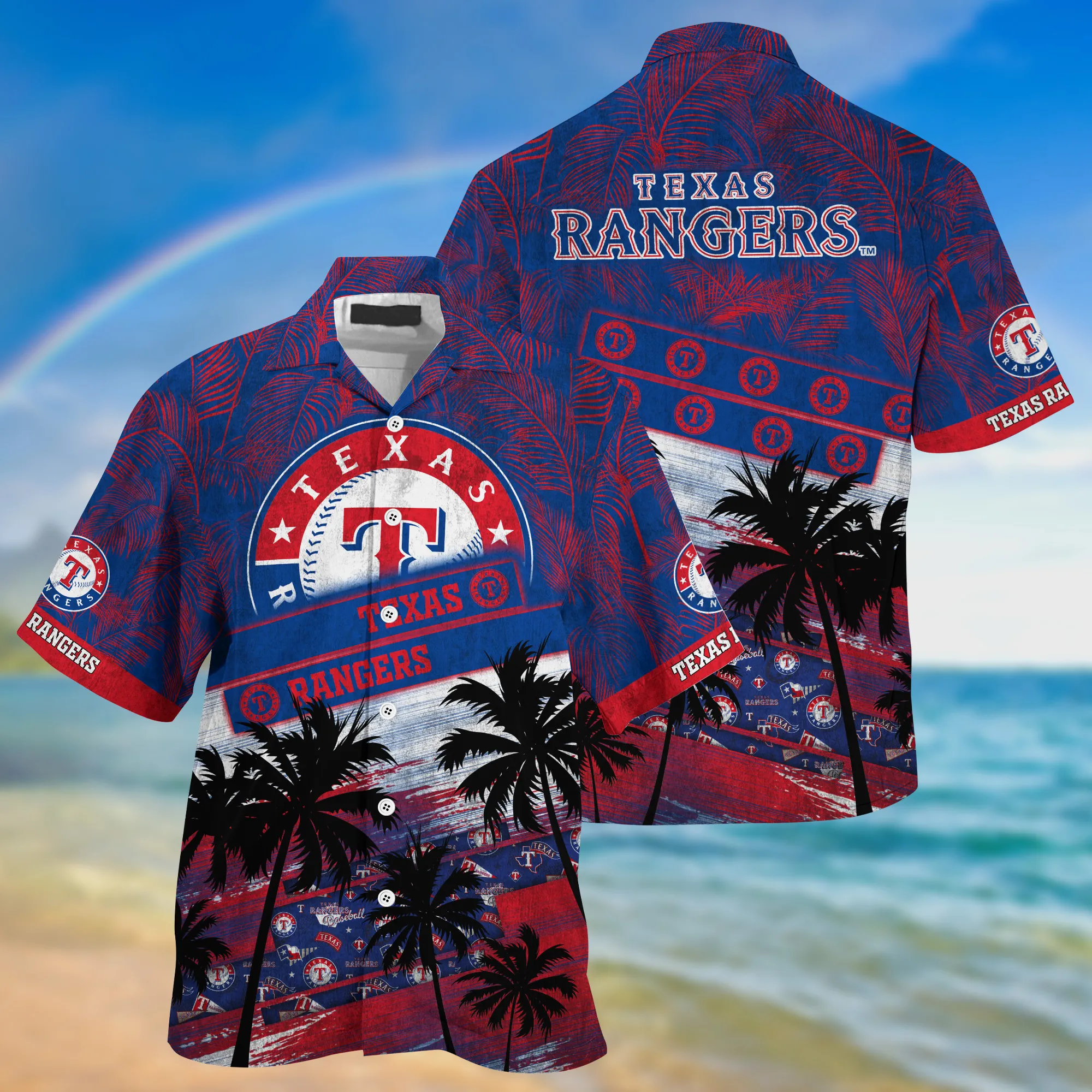 Texas Rangers Mlb Palm Tree Pattern Hawaii Shirt For Sports Fans Unisex Sport Hawaii Shirt