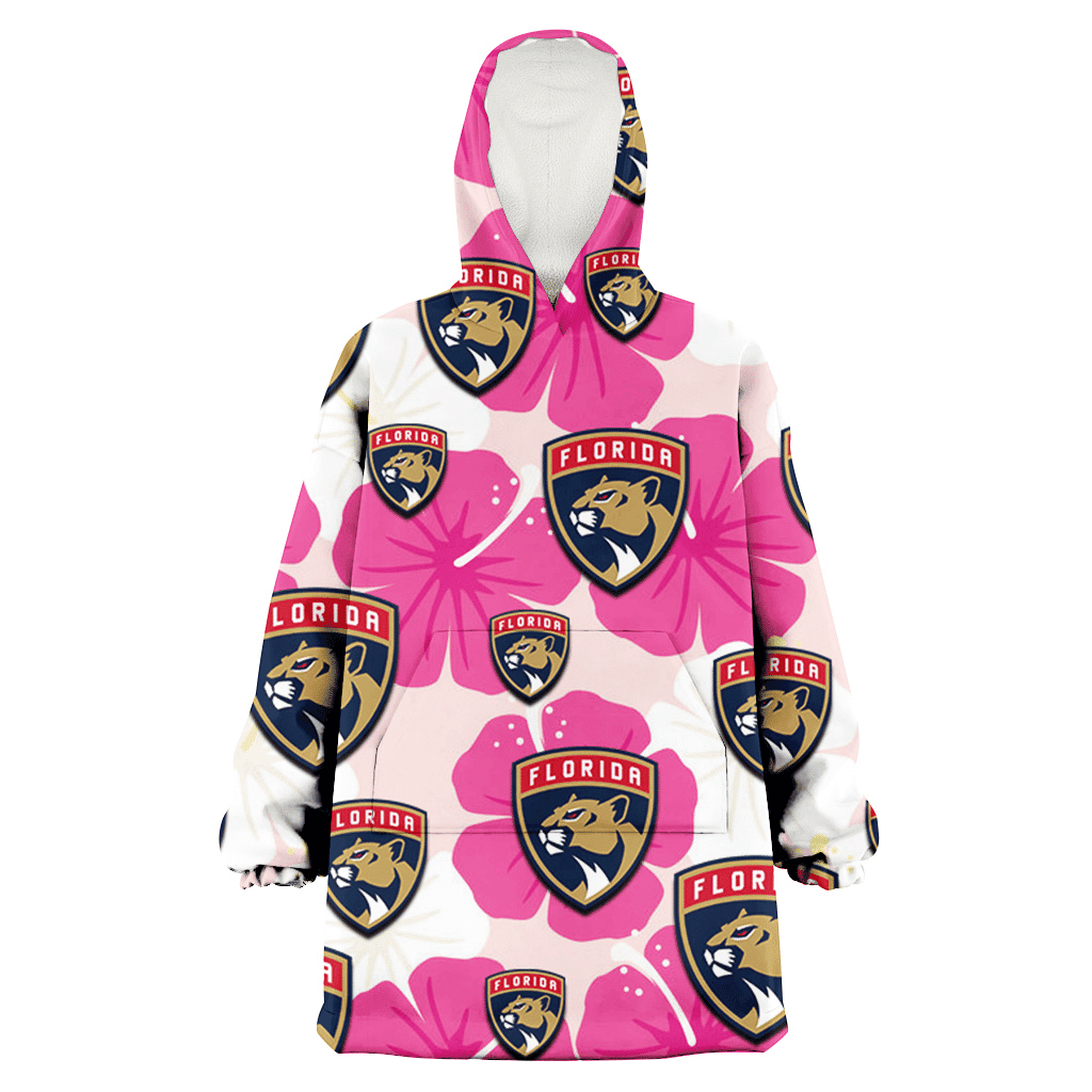 Florida Panthers Pink White Hibiscus Misty Rose Background 3D Printed Hoodie Blanket Snug Hoodie