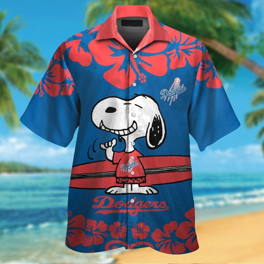 Los Angeles Dodgers Snoopy Short Sleeve Button Up Tropical Hawaiian Shirt