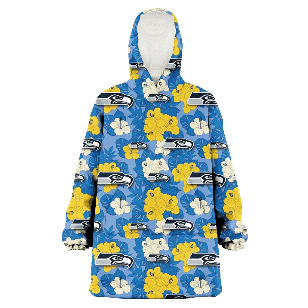 Seattle Seahawks Yellow White Hibiscus Powder Blue Background 3D Printed Hoodie Blanket Snug Hoodie