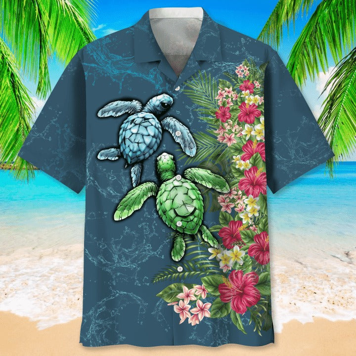 Turtle Beach Flower Hawaiian Shirt For Man And Women, Aloha Beach Shirts For Travel Summer, Turtle Hawaiian Shirt