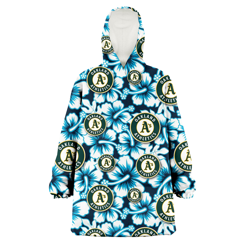 Oakland Athletics Blue Line White Hibiscus Black Background 3D Printed Hoodie Blanket Snug Hoodie