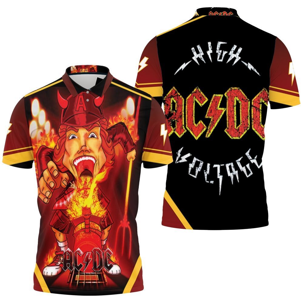 Acdc Angus Young Devil Flaming Train Polo Shirt