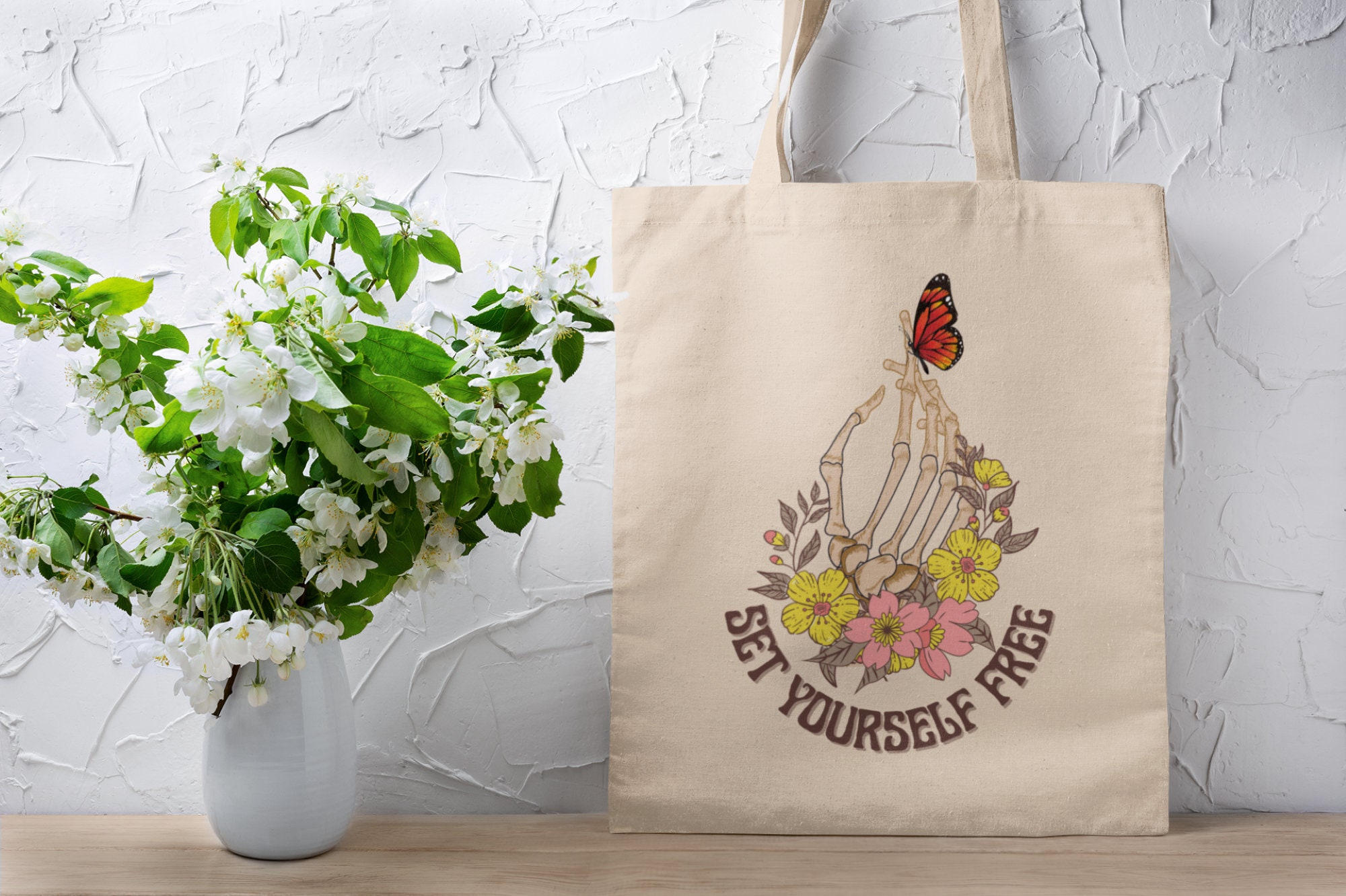 Set Yourself Free Canvas Tote Bag | Wildflower Tote Bag | Boho Tote Bag | Sustainable Bag | Shopping Bag | School Bag | Gift Bag