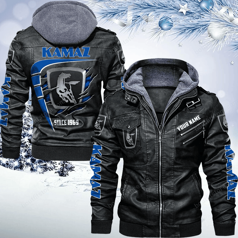 Kamaz Zip Leather Jacket With Hood