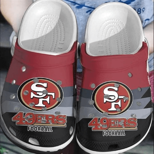 San Francisco 49ers Logo Stripe Crocss Classic Clogs Shoes In Red Black Gray Ver625