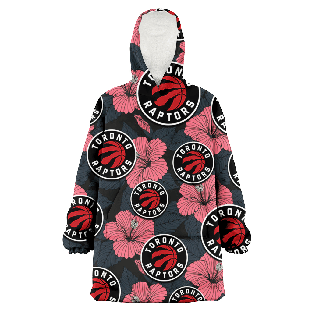 Toronto Raptors Light Coral Hibiscus Gray Leaf Black Background 3D Printed Hoodie Blanket Snug Hoodie