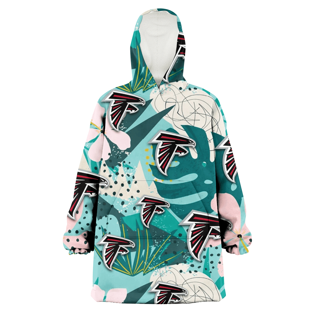 Atlanta Falcons Pastel Hibiscus Palm Leaf Tiny Dot Green Background 3D Printed Hoodie Blanket Snug Hoodie