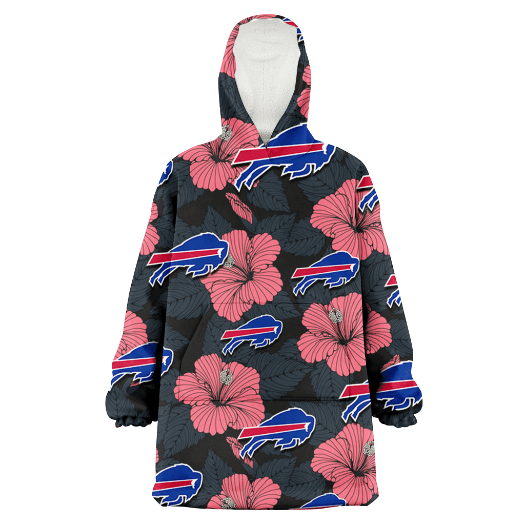 Buffalo Bills Light Coral Hibiscus Gray Leaf Black Background 3D Printed Hoodie Blanket Snug Hoodie