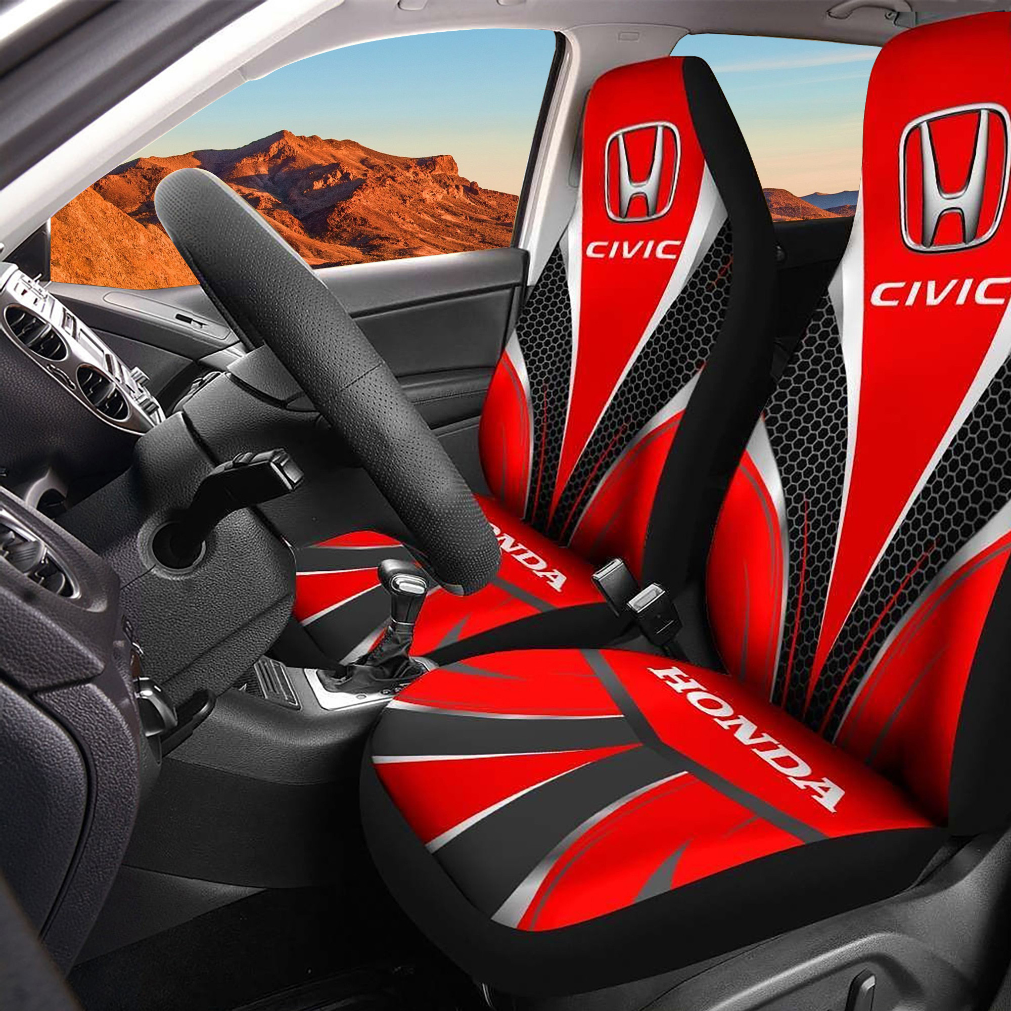 Honda Civic Logo Car Seat Cover Set (Red) CSC4033