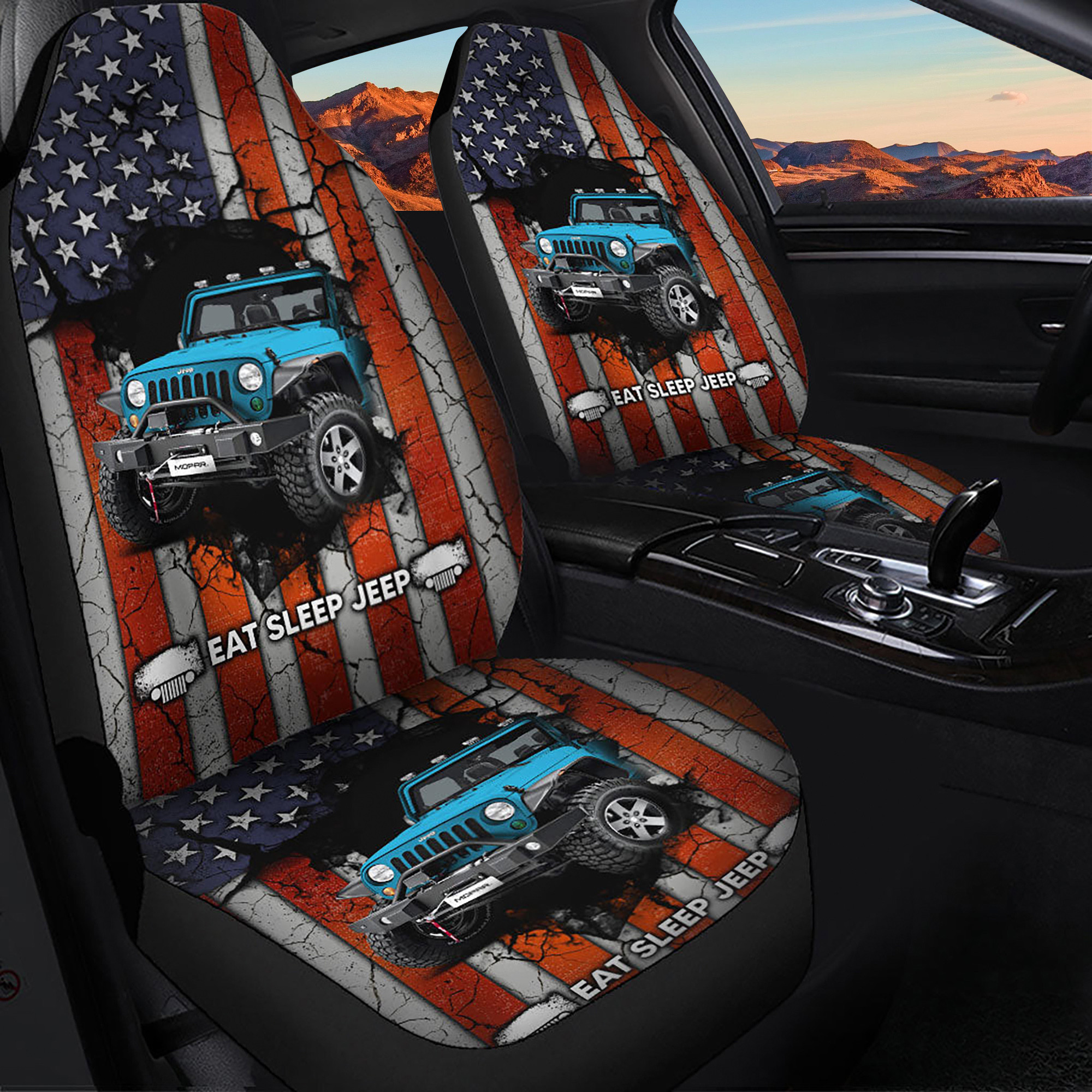 Eat Sleep Jeep Blue Premium Custom Logo Car Seat Cover Decor Protectors CSC5608