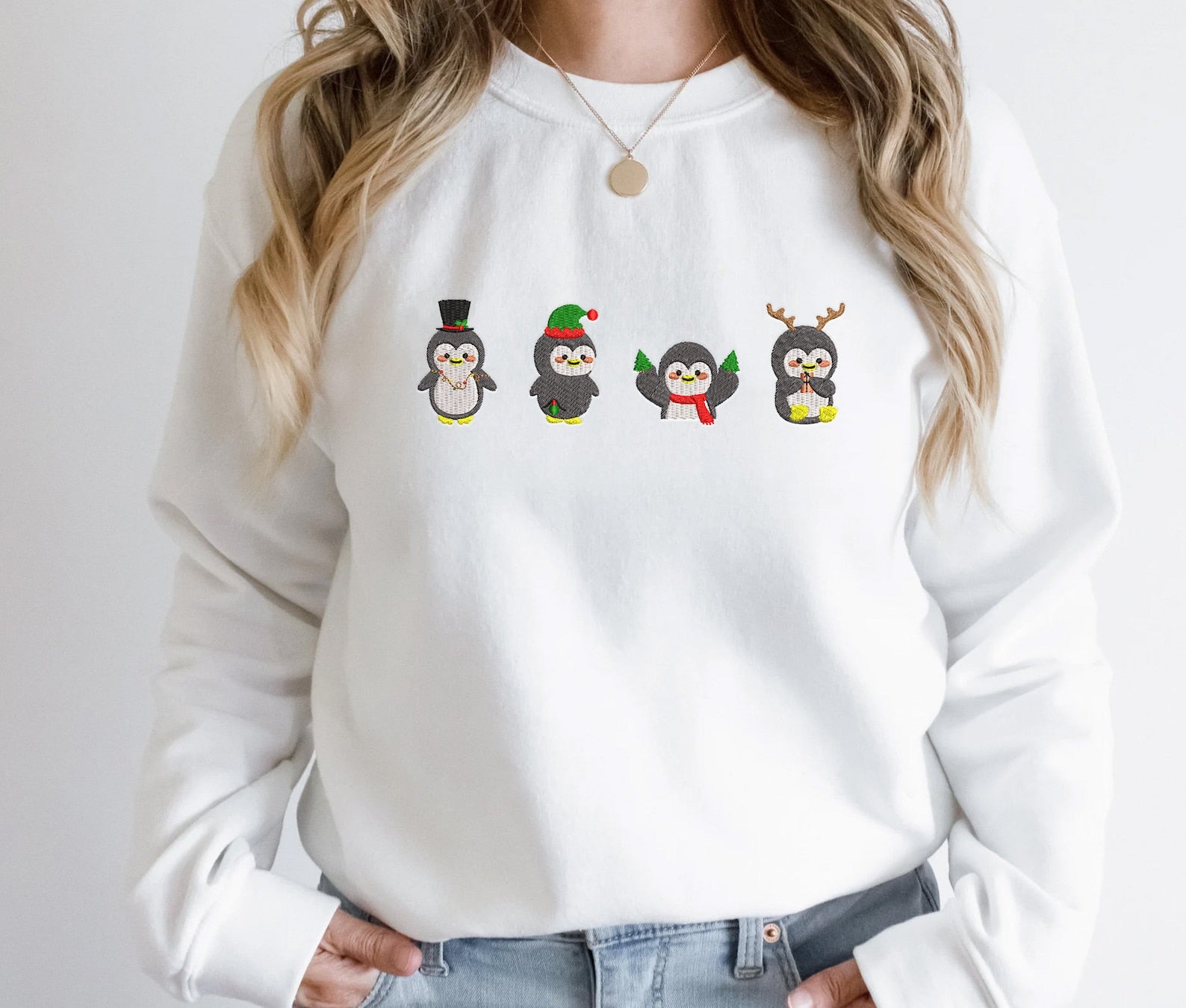 Penguins Bird Embroidered Sweatshirt 2D Crewneck Sweatshirt All Over Print Sweatshirt For Women Sweatshirt For Men Sws5433