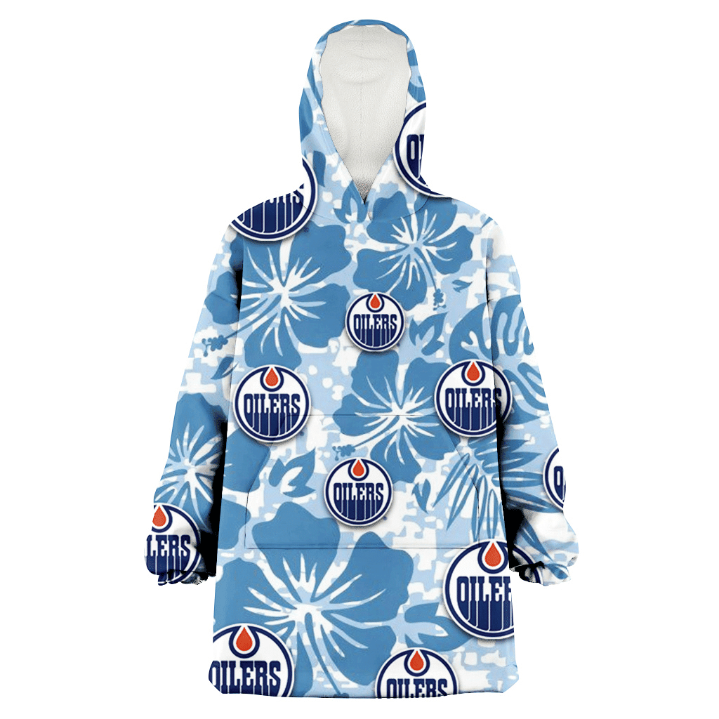 Edmonton Oilers Blue Hibiscus Blue Leaves Vintage Background 3D Printed Hoodie Blanket Snug Hoodie