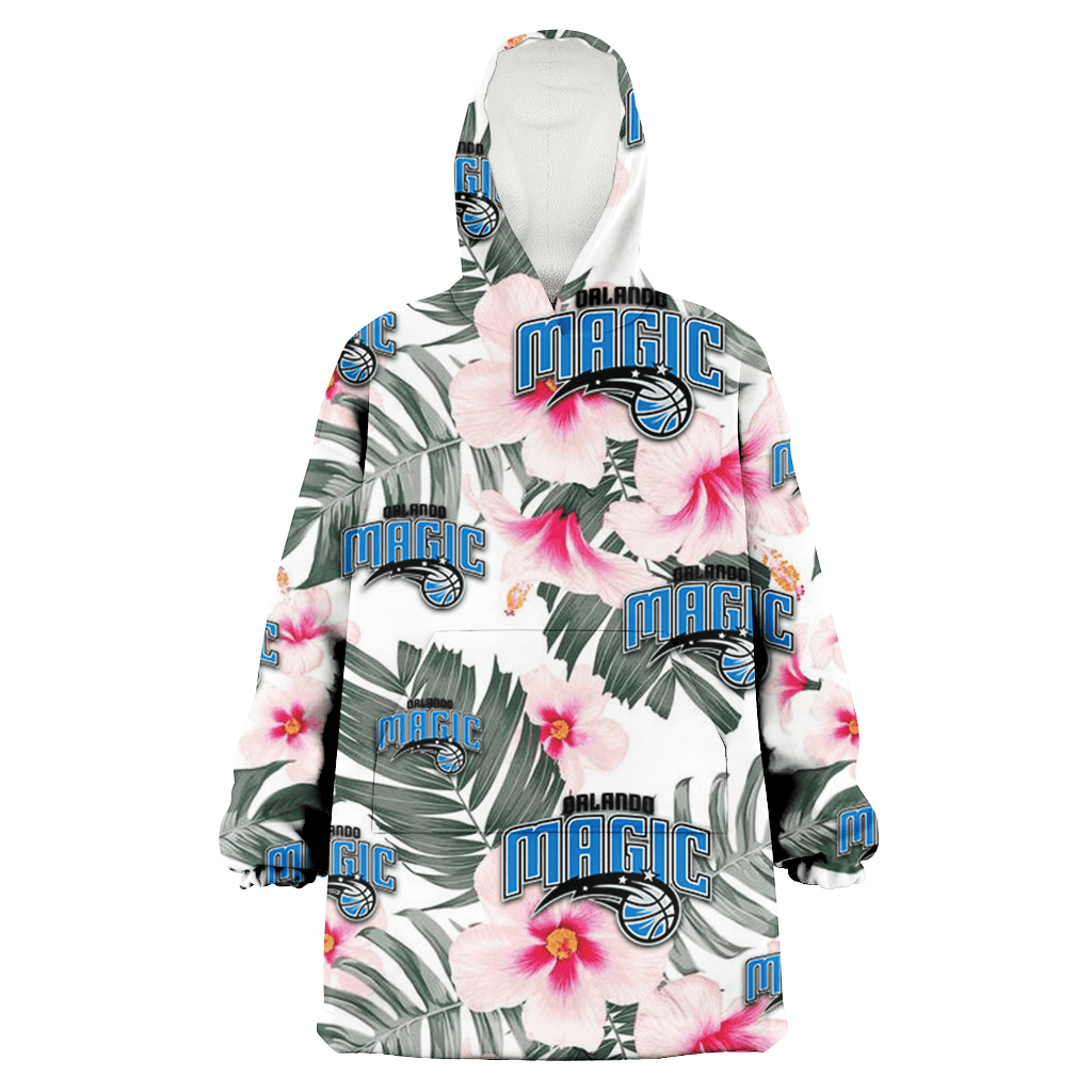 Orlando Magic White Hibiscus Green Leaf White Background 3D Printed Hoodie Blanket Snug Hoodie