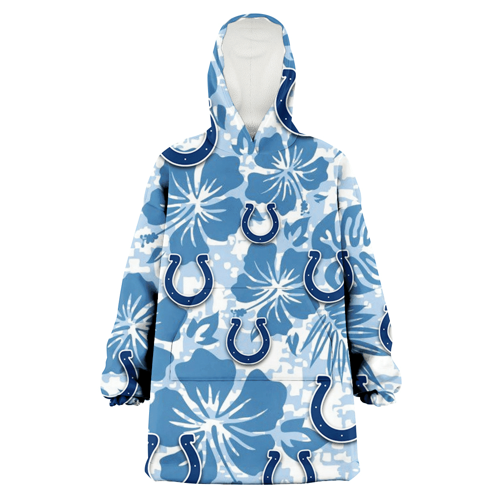 Indianapolis Colts Blue Hibiscus Blue Leaves Vintage Background 3D Printed Hoodie Blanket Snug Hoodie