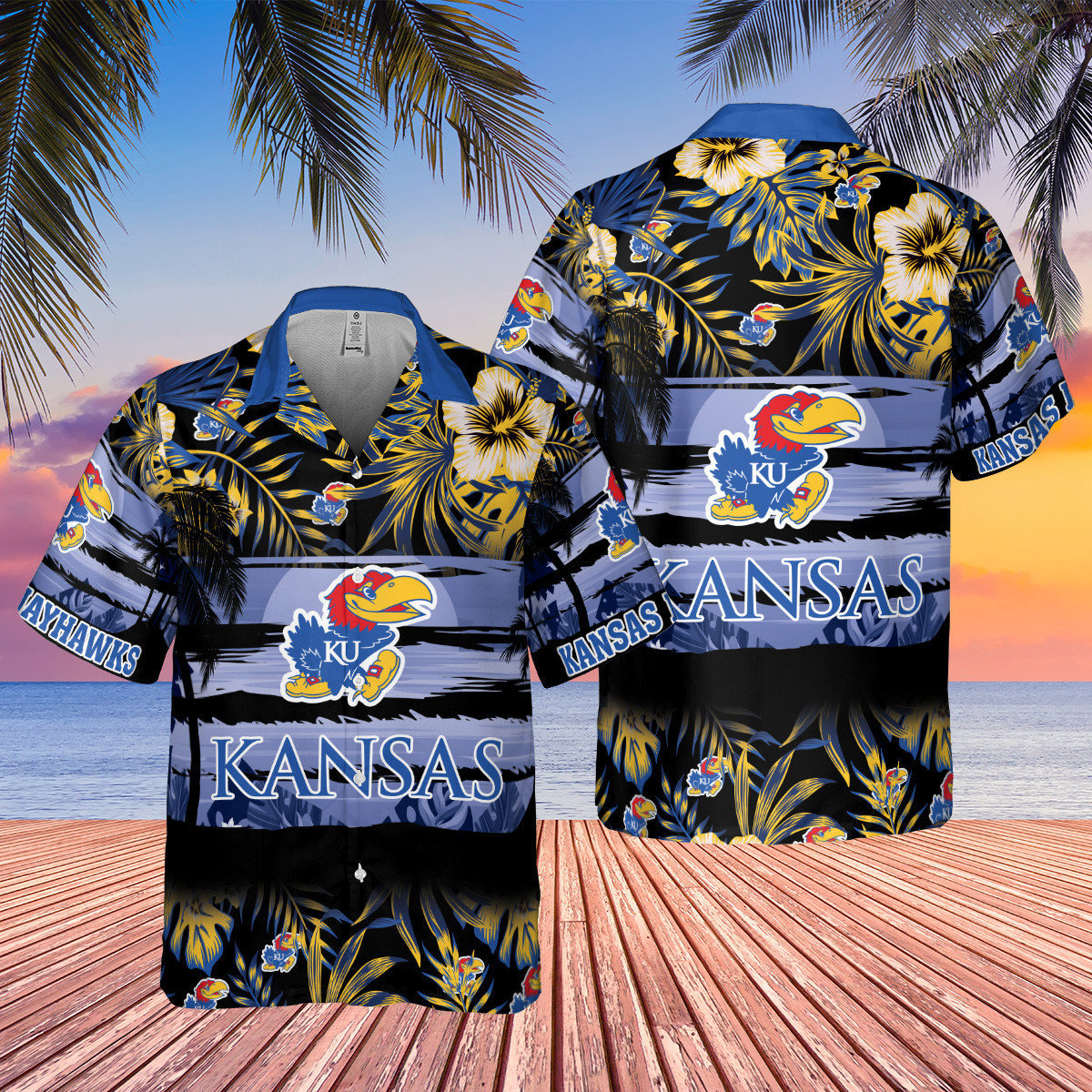 Kansas Jayhawks Palm Leaf Pattern Hawaiian Shirt