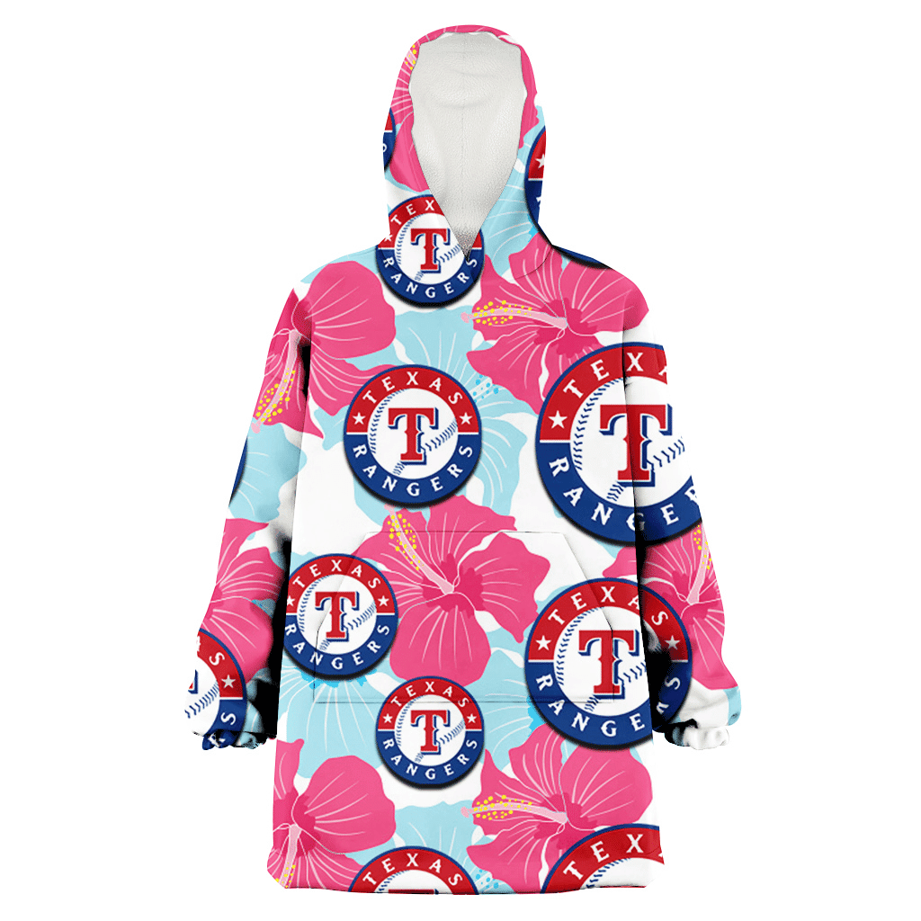 Texas Rangers Pink Blue Hibiscus White Background 3D Printed Hoodie Blanket Snug Hoodie