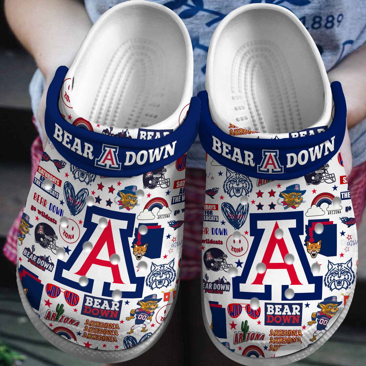 Arizona Wildcats Team Name Logo NCAA Sport Navy White Crocss Classic Clogs Shoes Ver236