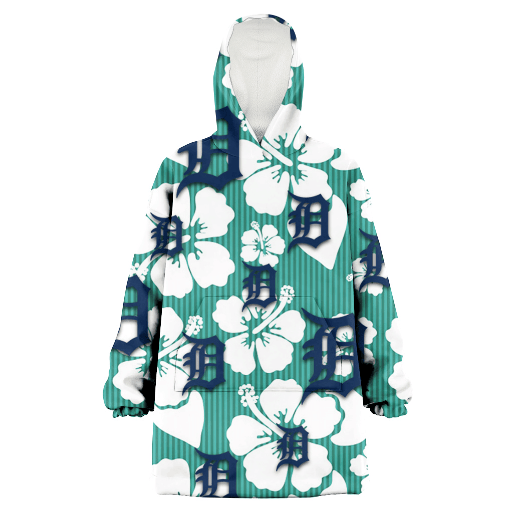 Detroit Tigers White Hibiscus Turquoise Stripe Background 3D Printed Hoodie Blanket Snug Hoodie