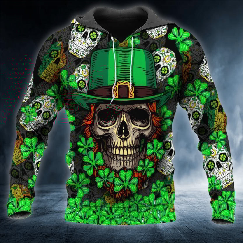 Fluky Saint Patrick’S Day Skull 3D Printed Hoodie
