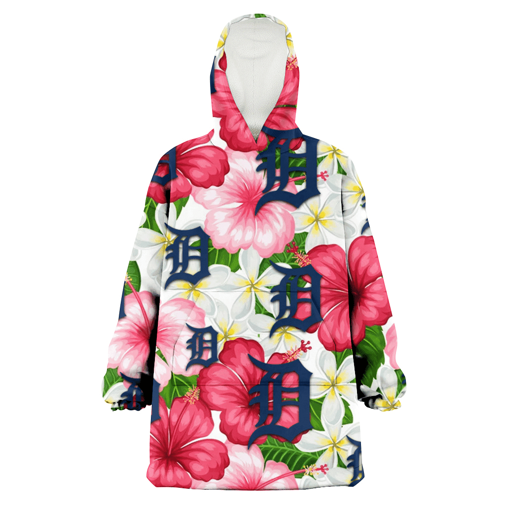 Detroit Tigers White Porcelain Flower Pink Hibiscus White Background 3D Printed Hoodie Blanket Snug Hoodie