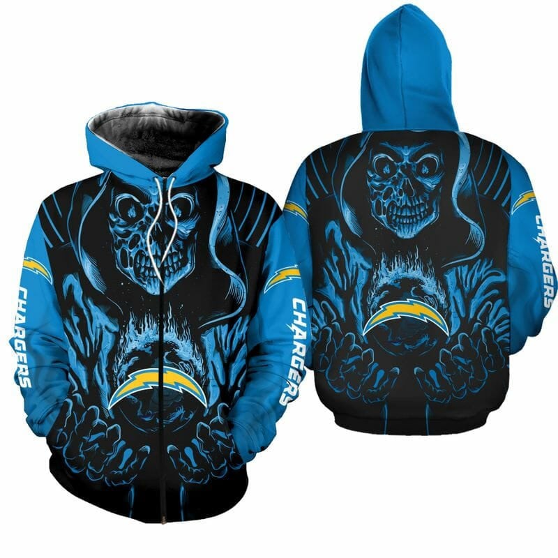 Sport-Team Los Angeles Chargers Blue Black Skull Pullover Hoodie & Zip Up Hoodie V17 Aop Shirt