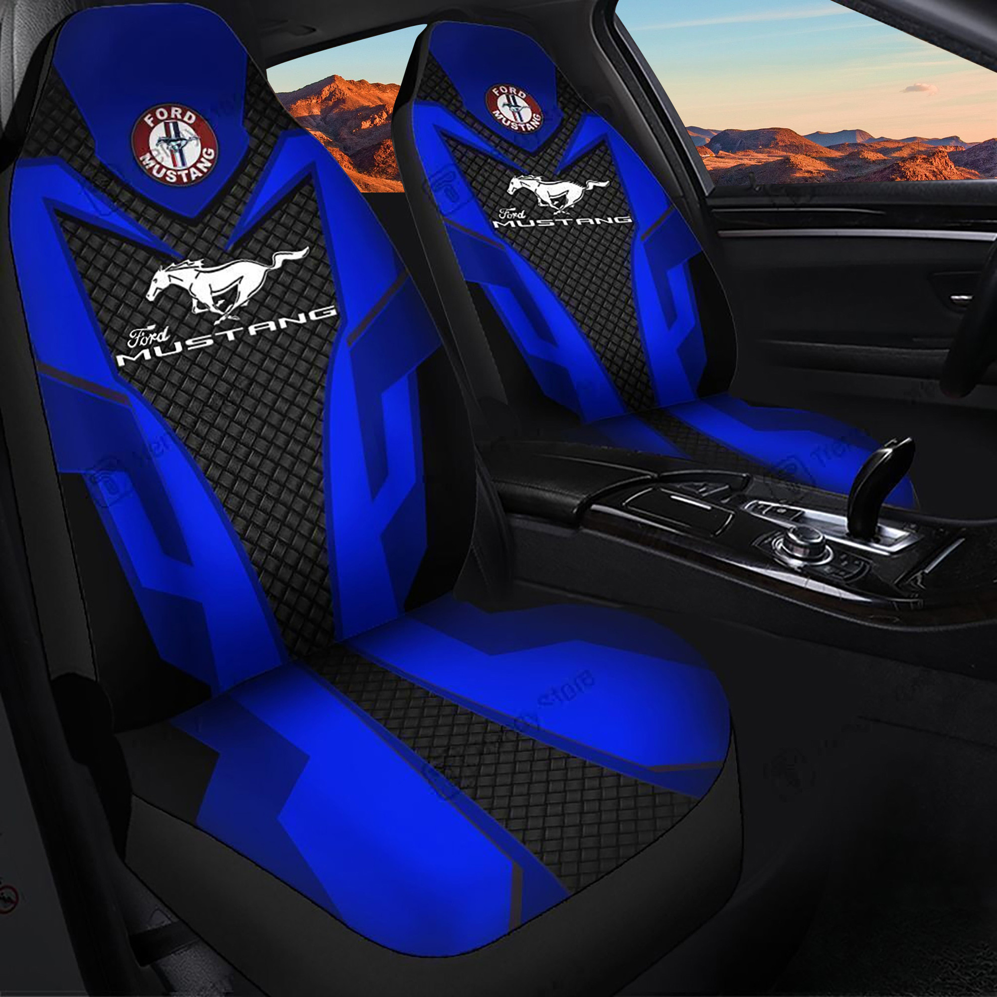 Ford Mustang Logo Car Seat Cover Set (Blue) CSC1341