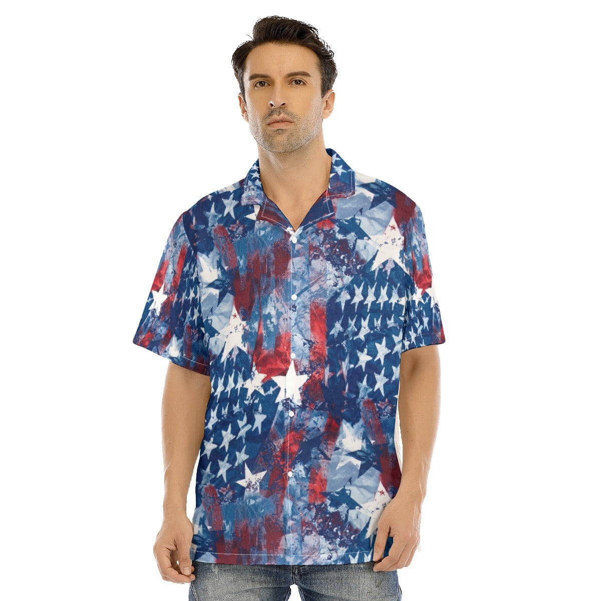 Hawaiian Camp Collar Short Sleeve Button-Down Shirt Usa, Hawaiian Shirt For Adults